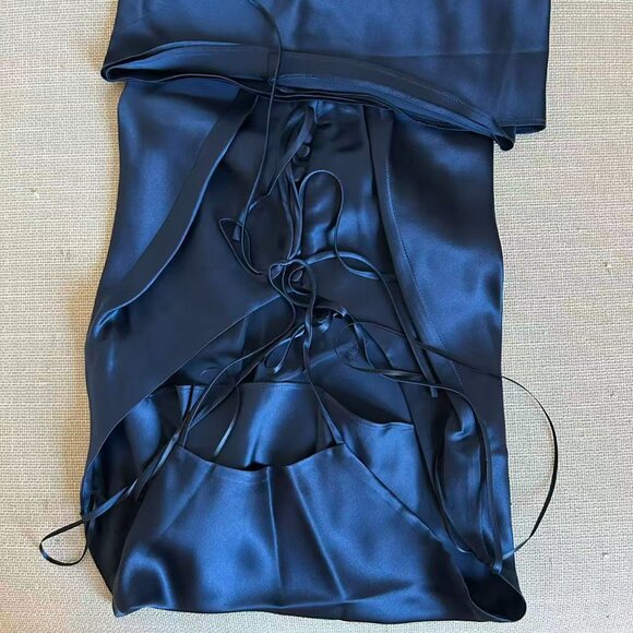 Reformation Jeany Silk Maxi Dress Gown Small Midnight Navy Blue Holiday Party - Picture 7 of 11